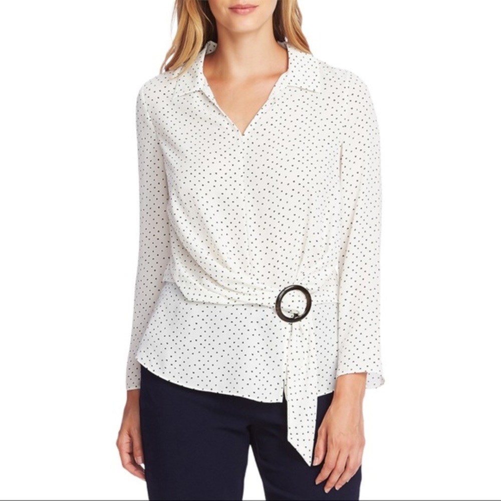 VINCE CAMUTO Ditsy Fragments Belted Top - Large NWT